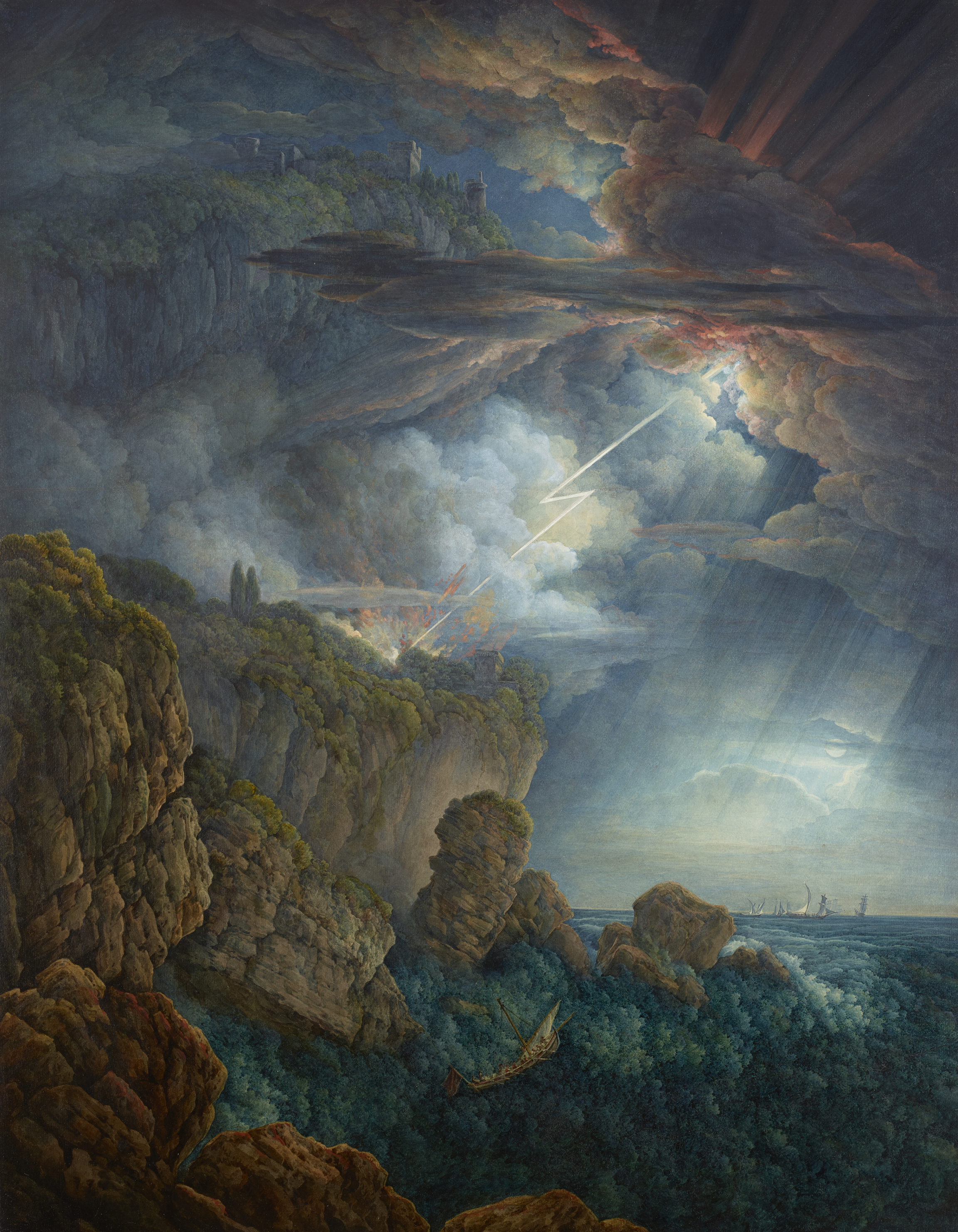 Louis Ducros, Orage nocturne à Cefalù (Night Storm at Cefalù), vers 1800-1805