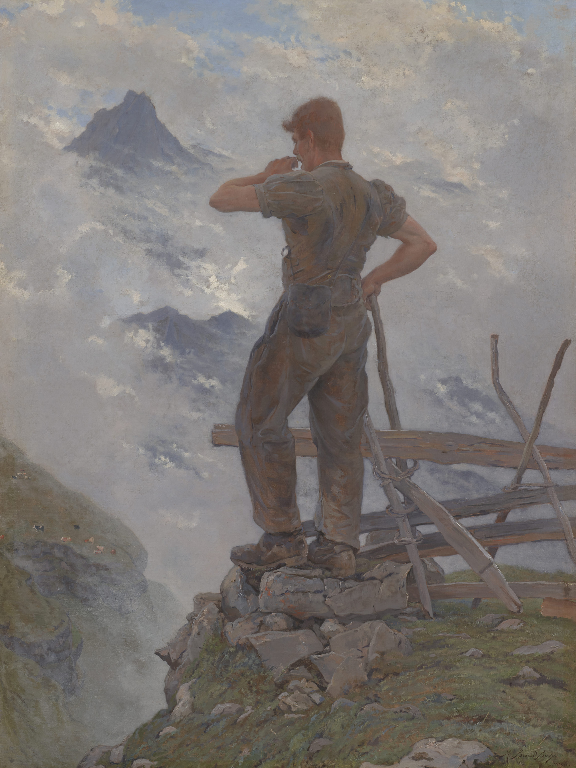 Auguste Baud-Bovy , Lioba! Berger de l’Oberland bernois rappelant son troupeau (Lioba! A Shepherd in the Bernese Oberland Calling back His Flock), 1886