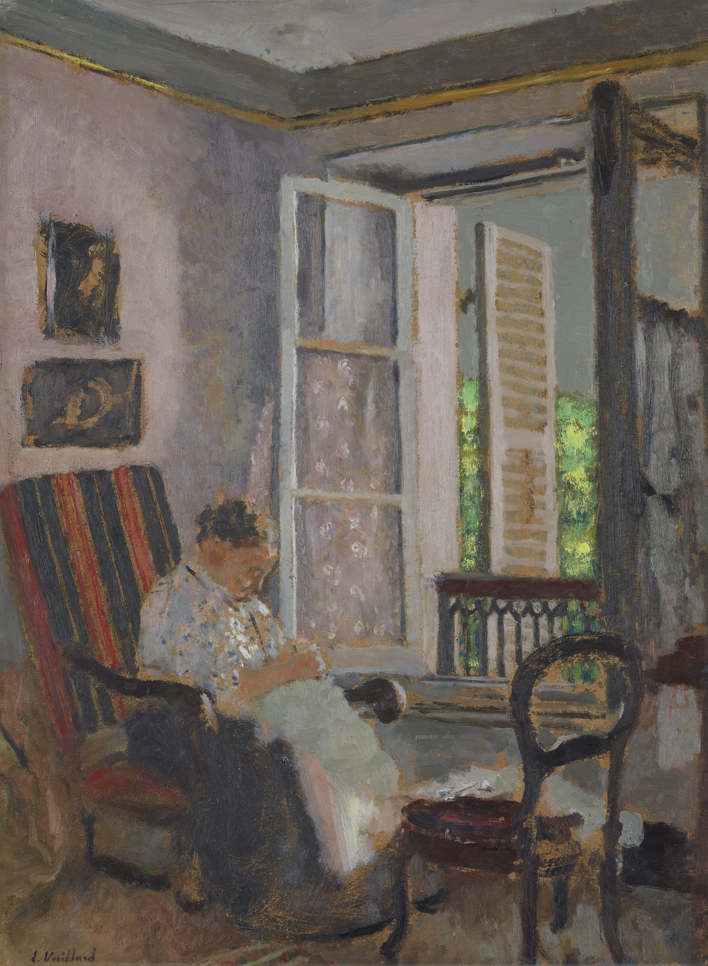Édouard Vuillard, Madame Vuillard cousant, rue Truffaut (Madame Vuillard Sewing, Rue Truffaut), c. 1900