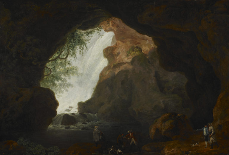 Louis Ducros, Groupe de touristes visitant la grotte de Neptune à Tivoli, vers 1782