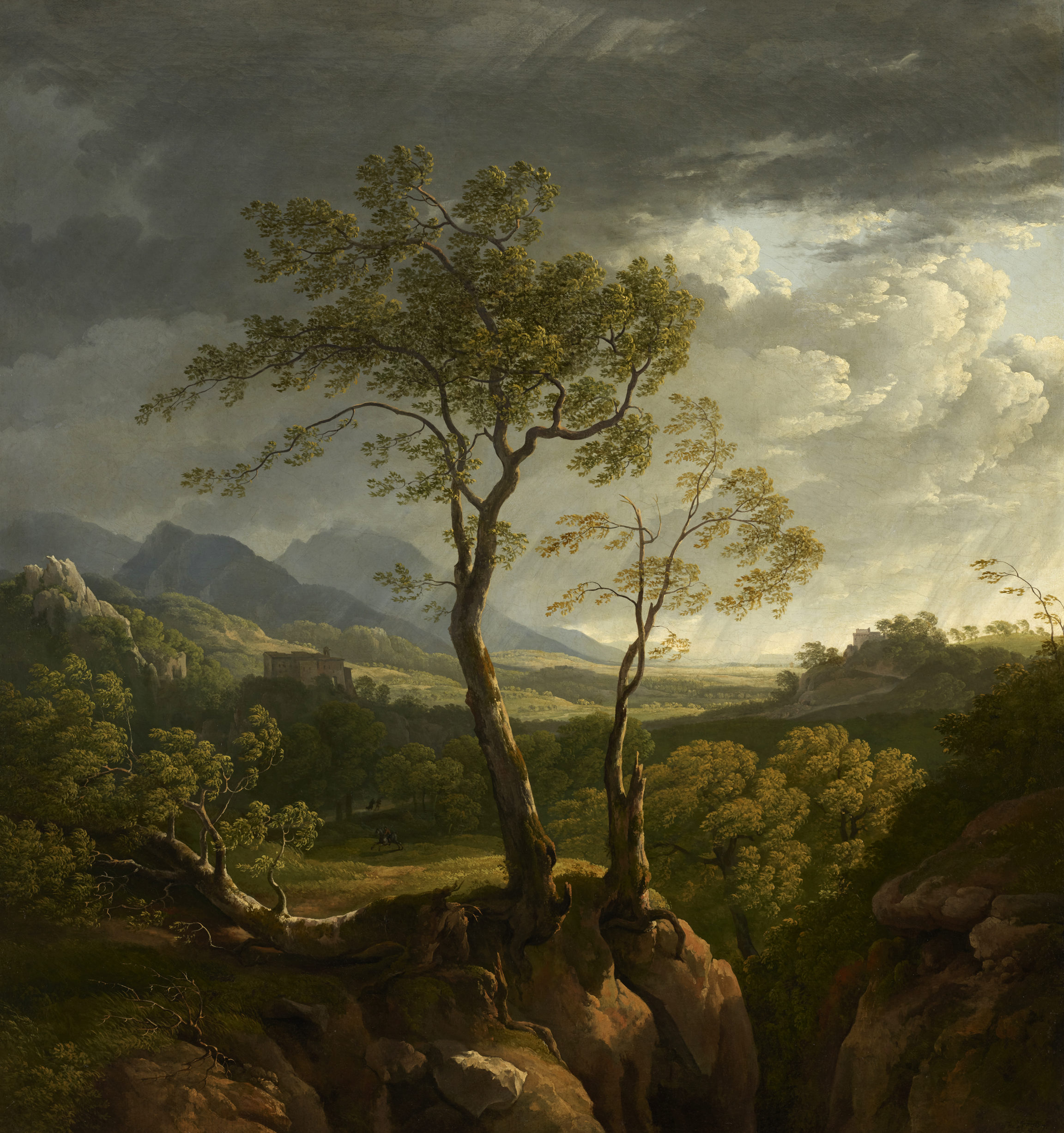 Hendrik Voogd , Campagne romaine sous un ciel d’orage, vers 1800