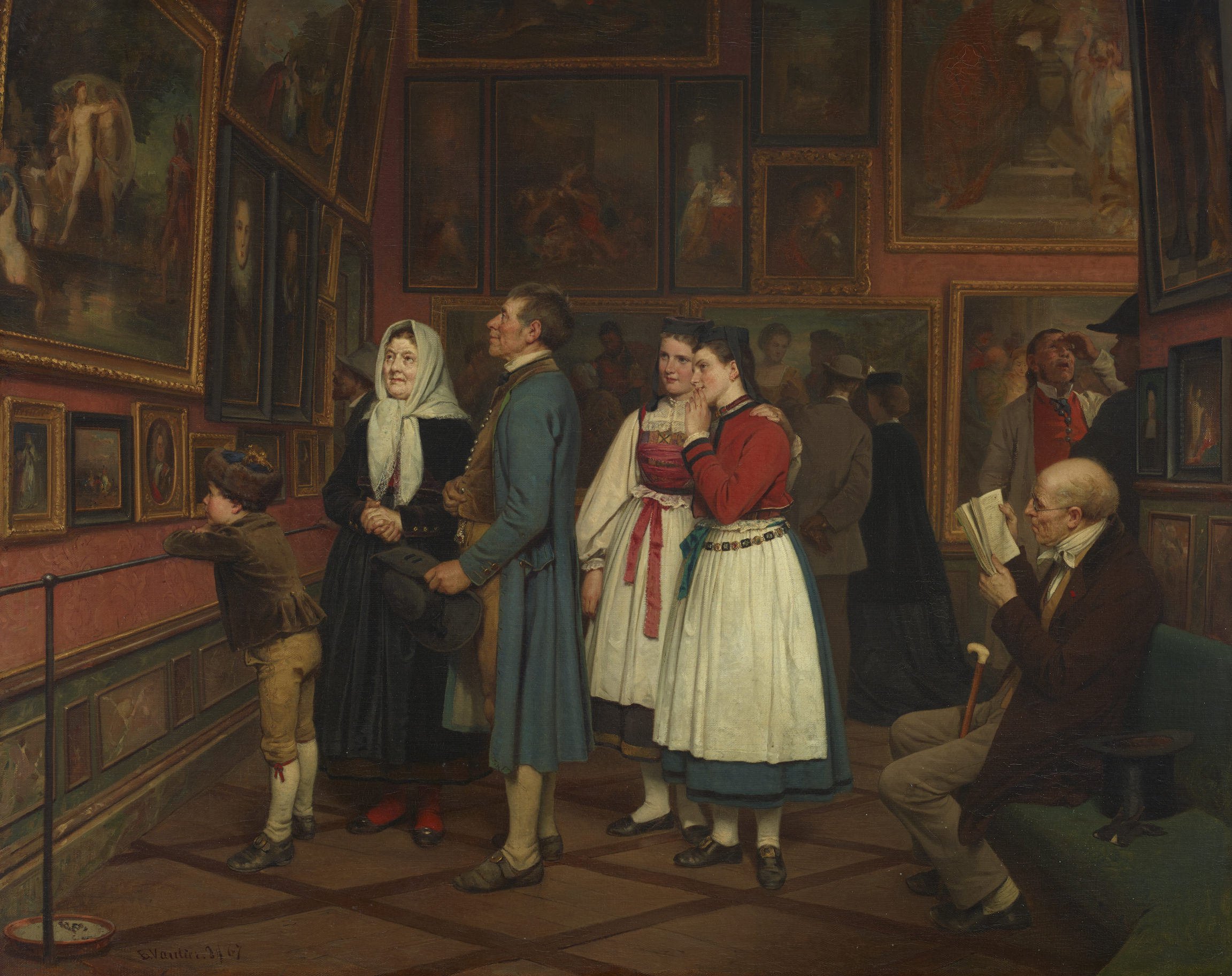 Marc Louis Benjamin Vautier (L'Aîné) , Paysans au musée or À l’exposition (Peasants at the Museum or At the Axhibition), 1867