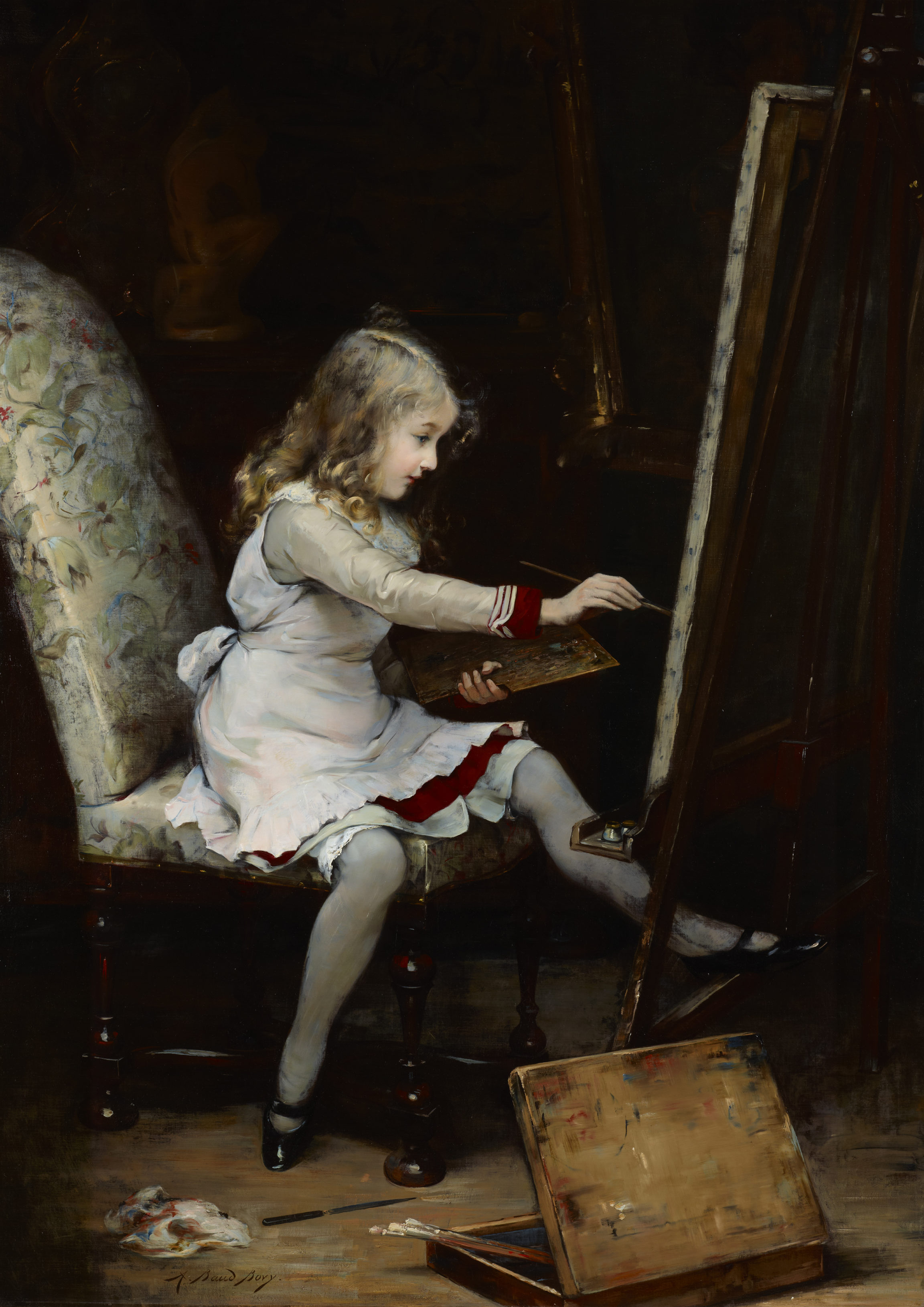 Auguste Baud-Bovy , Portrait d’enfant. Valentin en train de peindre, grandeur nature (Portrait of a Child. Valentin painting, life size), 1883