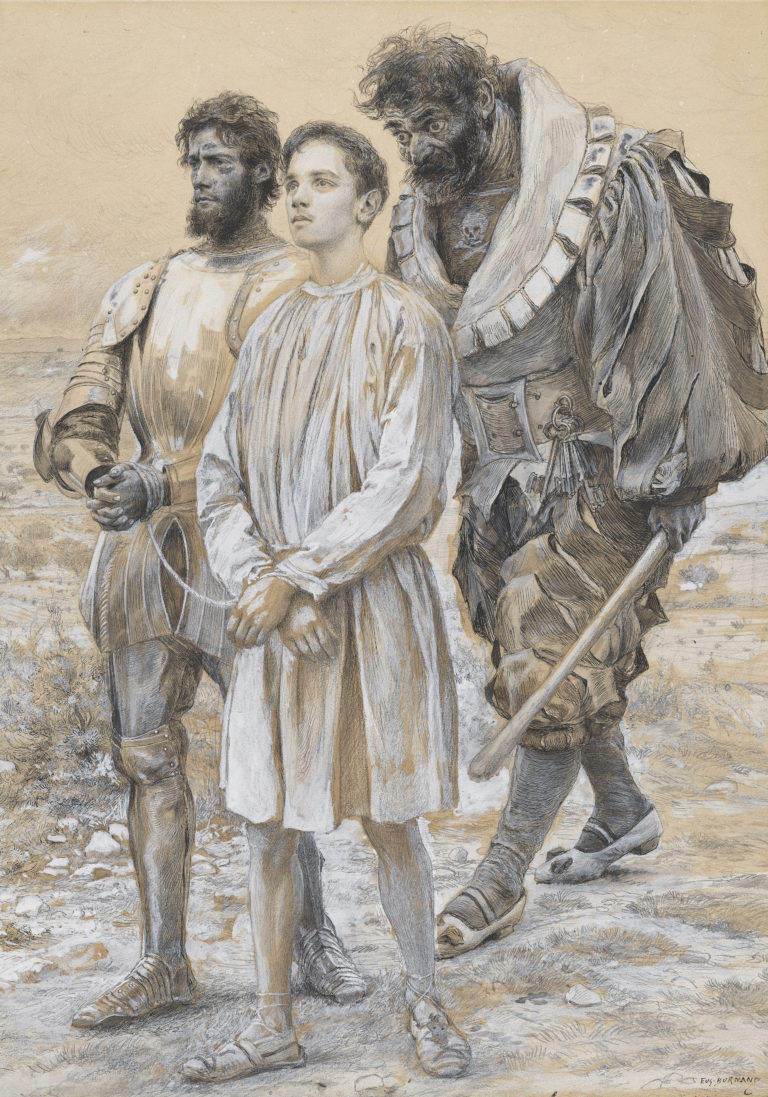 Eugène Burnand, Chrétien et Plein d'Espoir capturés par le géant Désespoir (Christian and Hopeful captured by the giant Despair), c. 1897