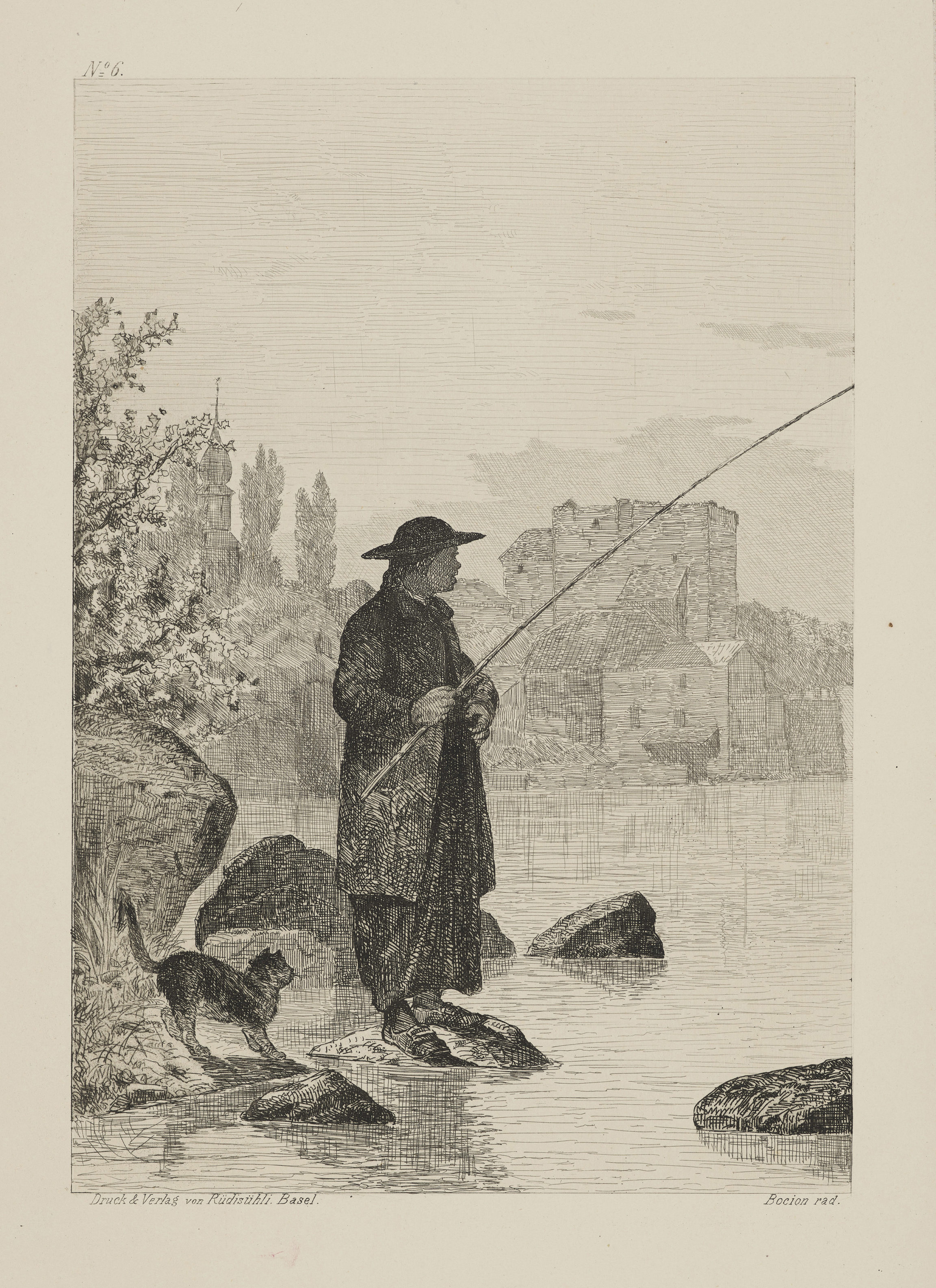 François Bocion, Jakob Lorenz Rüdisühli , Le prêtre pêchant (Priest angling), 1868-1869