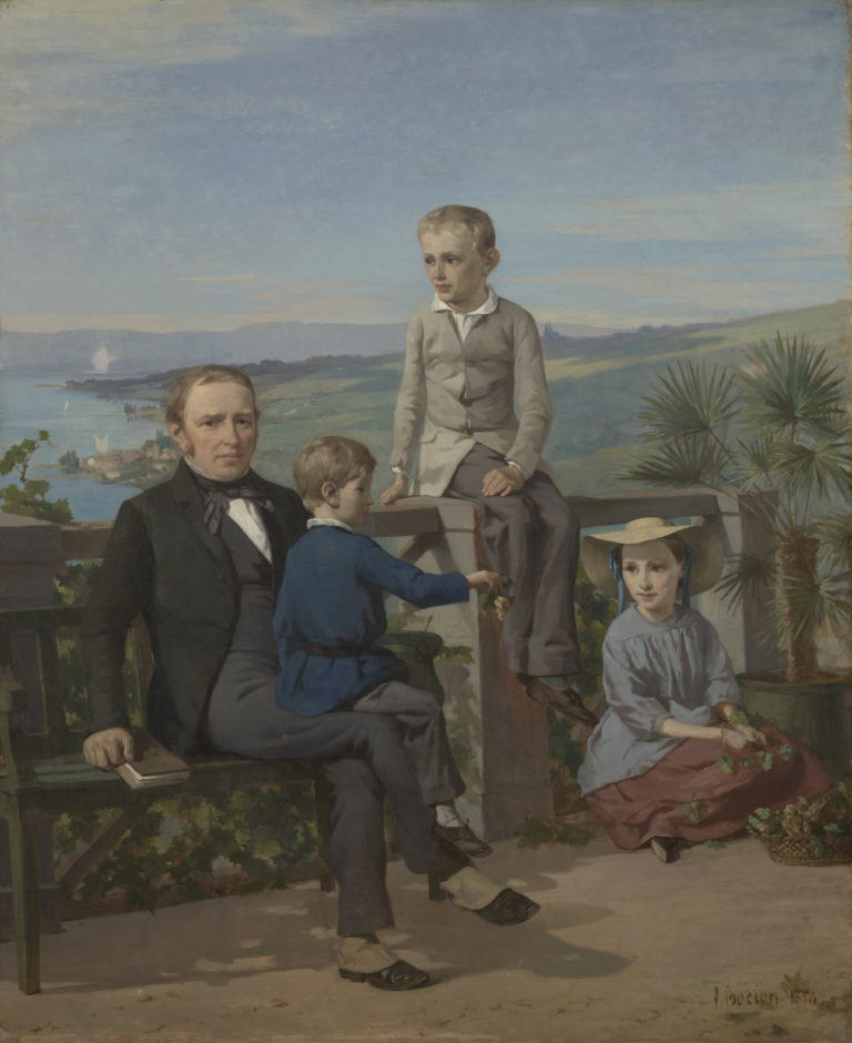 François Bocion, Portrait en plein air du châtelain de Montagny et de ses enfants, 1854